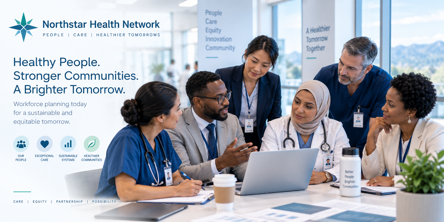 Healthcare leaders and clinicians discussing workforce strategy