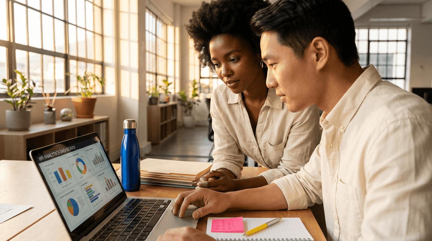 Corporate analysts examining workforce data
